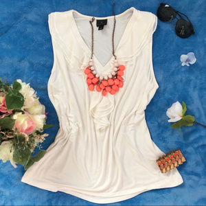 Worthington Women Ivory Sleeveless Ruffle Blouse